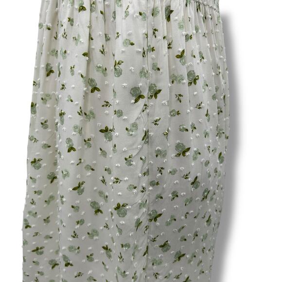 NEW Self Esteem Smocked Floral Dress Large White Green Ruffle Sundress Cottage - Picture 4 of 10